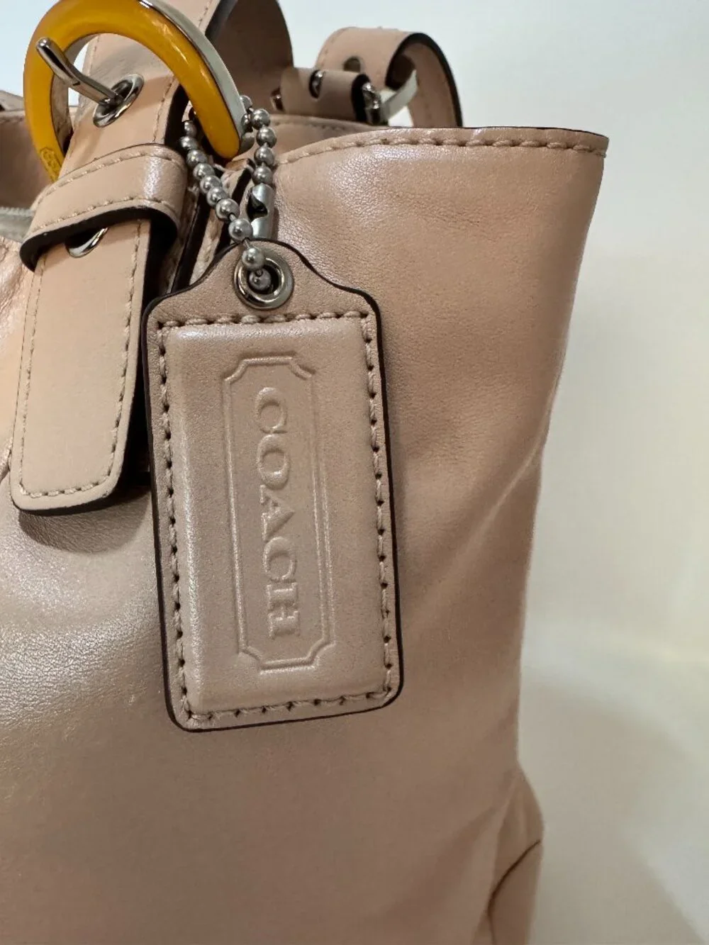 Coach Madison Leather Tote Bag Blush Pink Shoulder Purse F17216 Yellow Resin Buc